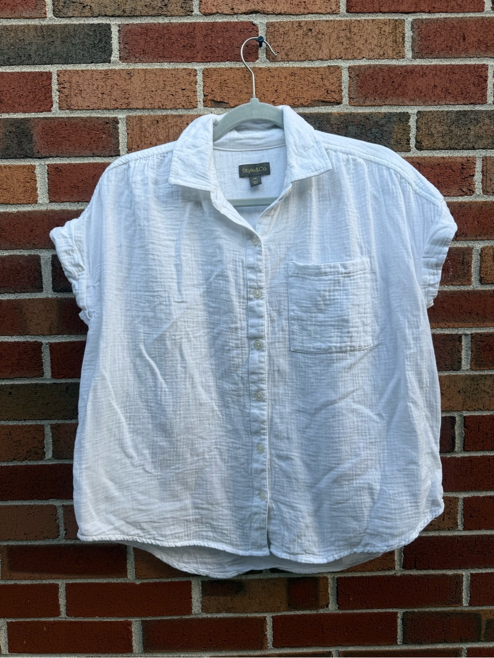 Style & Co Petite Medium White 100% Cotton Gauze Button-Down Shirt